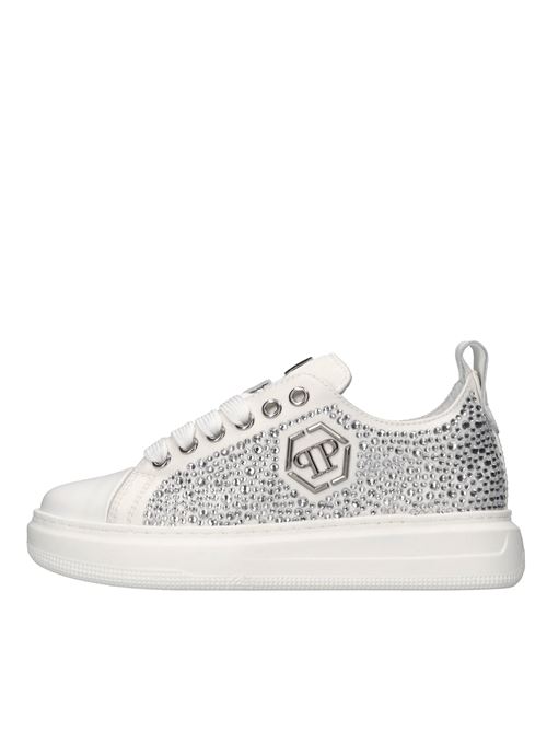 Sneakers in pelle e strass PHILIPP PLEIN | 80031 SATIN/RUBBERBIANCO-ARGENTO